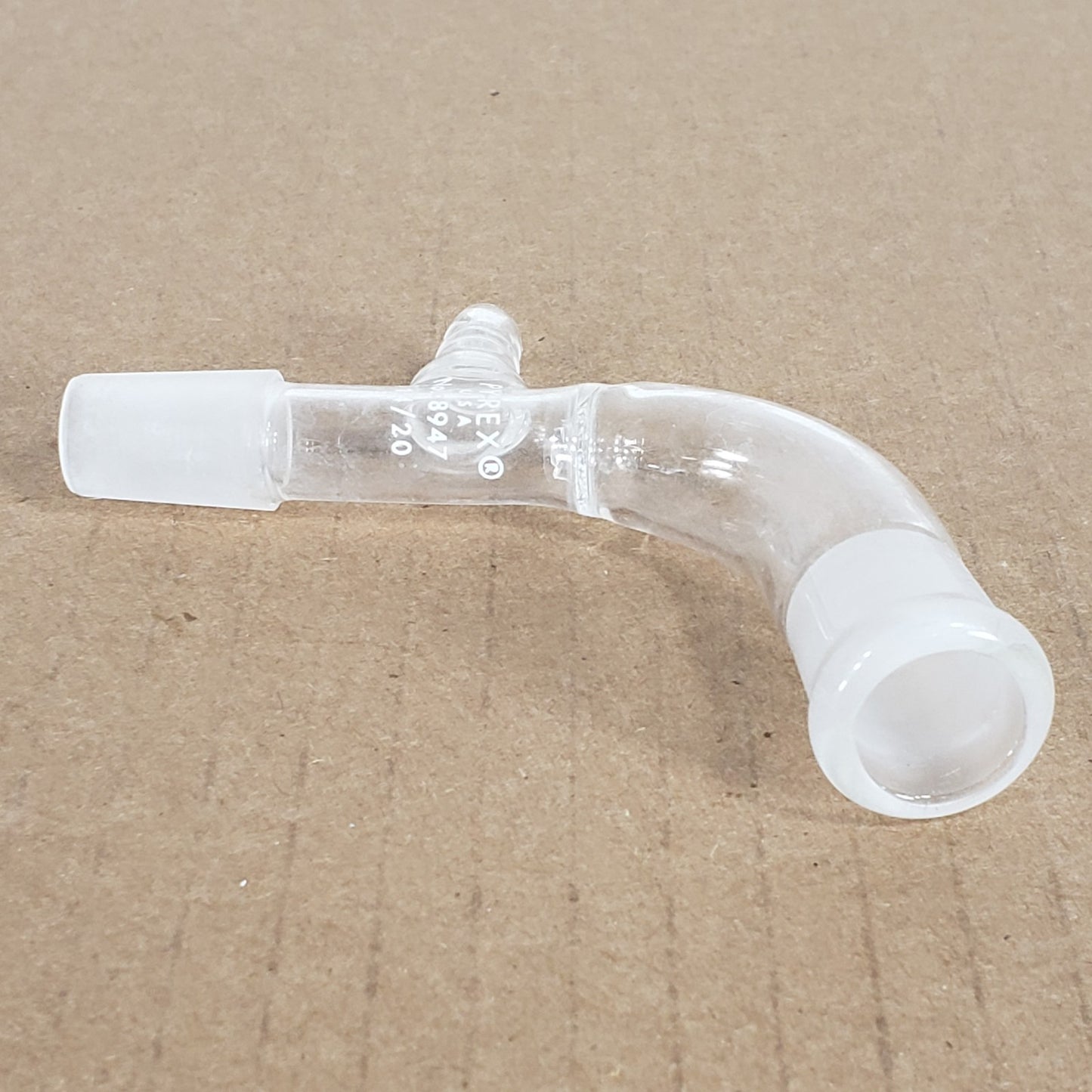 Pyrex No. 8947 105° Bent Vacuum Take Off Adapter 14/20 Inner/Outer Joints