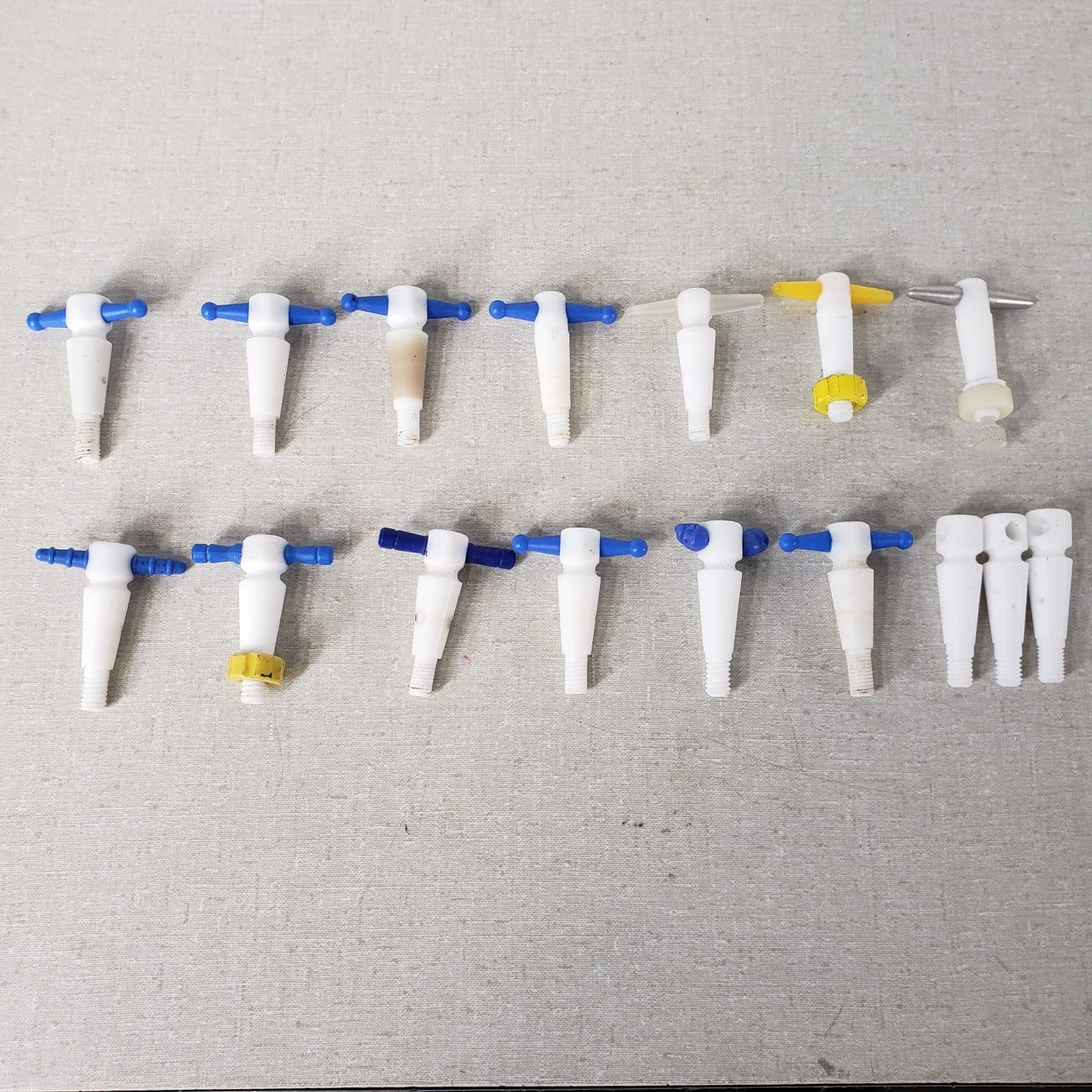 Lot of 16 PTFE Tapered Stopcock Plug Assemblies 11/25 13/25 1mm 2mm Bore