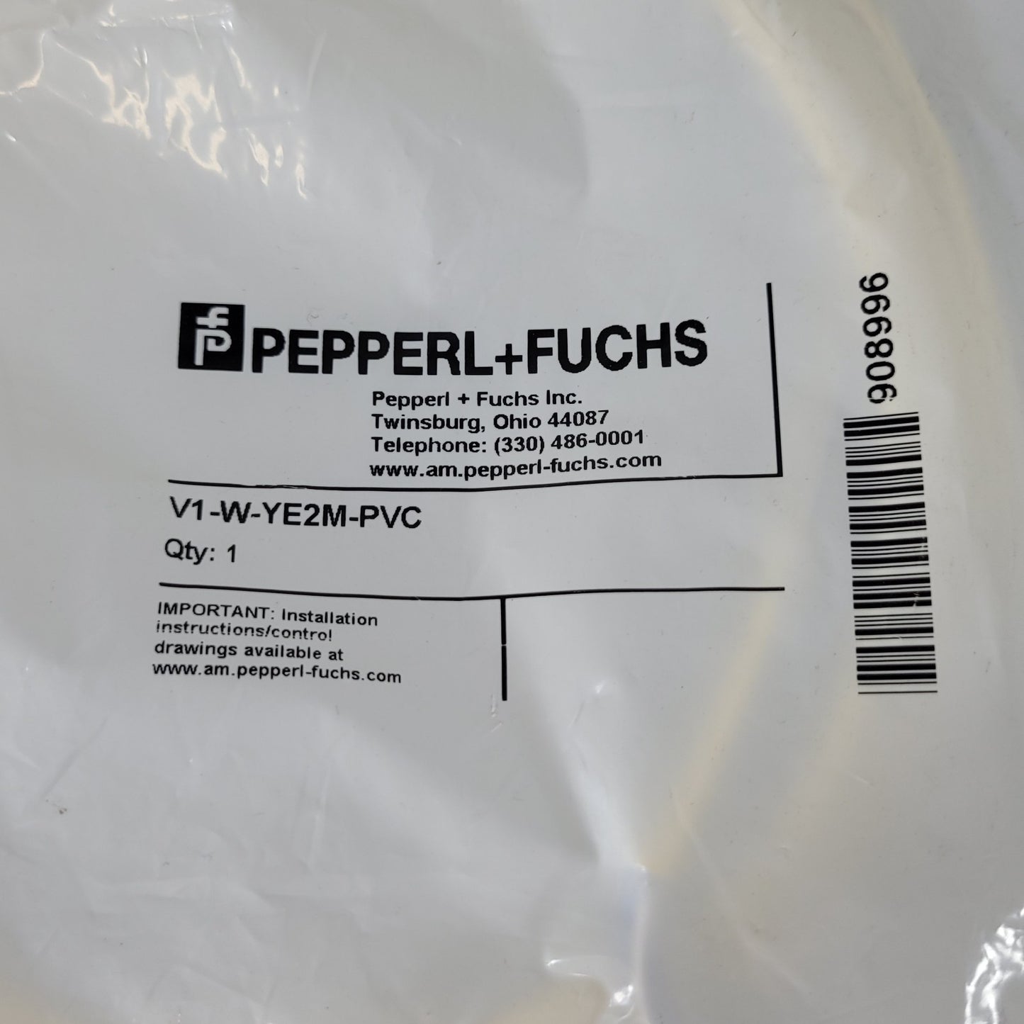 Pepperl Fuchs V1-W-YE2M-PVC 4-Pin Right Angle M12 Female Cordset 2M
