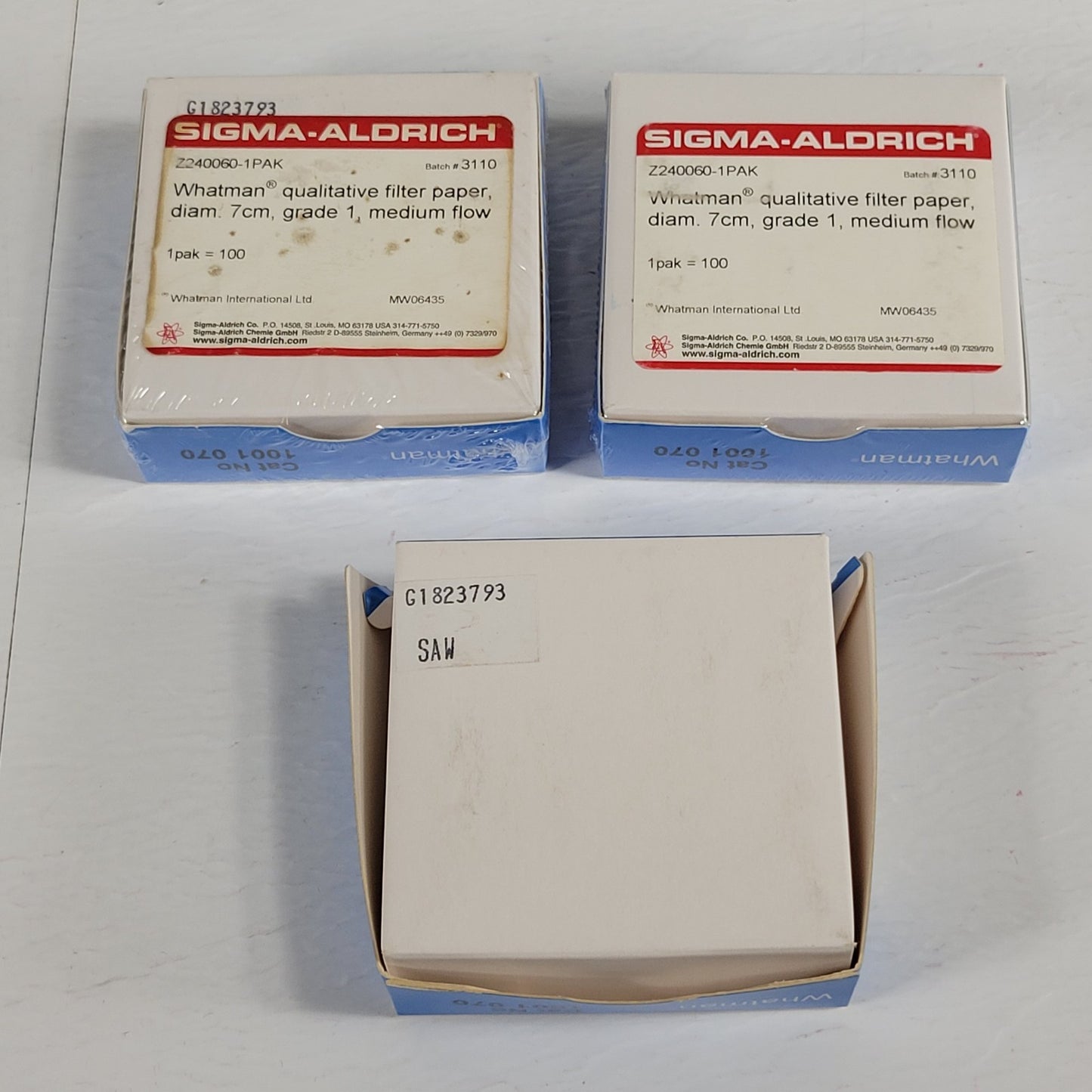 WHATMAN 1001-070 70mm Diameter Filter Papers, 100-Packs, 2 Sealed, One Partial