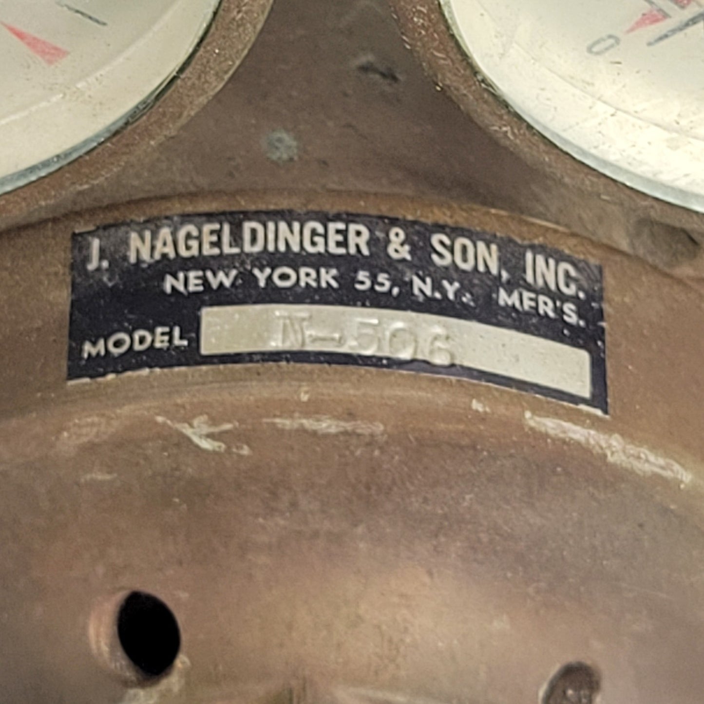 J Nageldinger & Son N-506 Brass Dual Gauge Gas Pressure Regulator Vintage