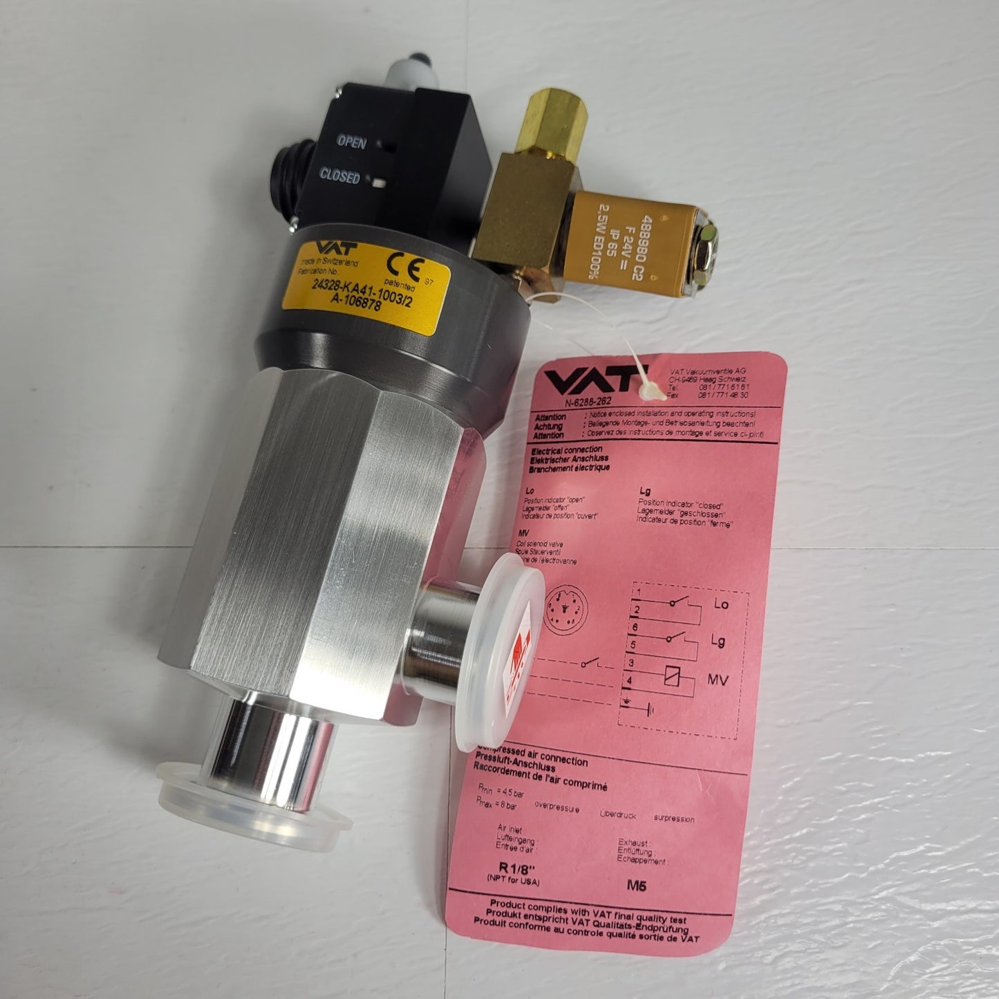 VAT 24328-KA41-1003/2 Pneumatic Vacuum Right Angle Valve 24VDC NW25 KF25 90deg