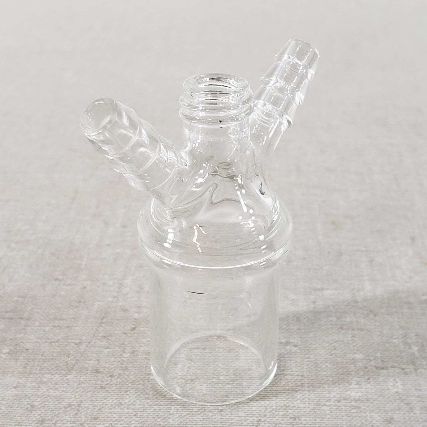 Glass Vacuum Adapter 1/2" Top Thread 1" OD Bottom Tube 108° 3/8" Inlet Hose Tube