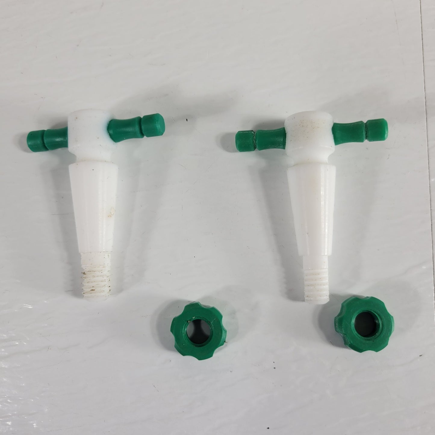 Two PTFE 12.3/24mm 2mm Bore Tapered Stopcocks for Glassware in Labs, Green