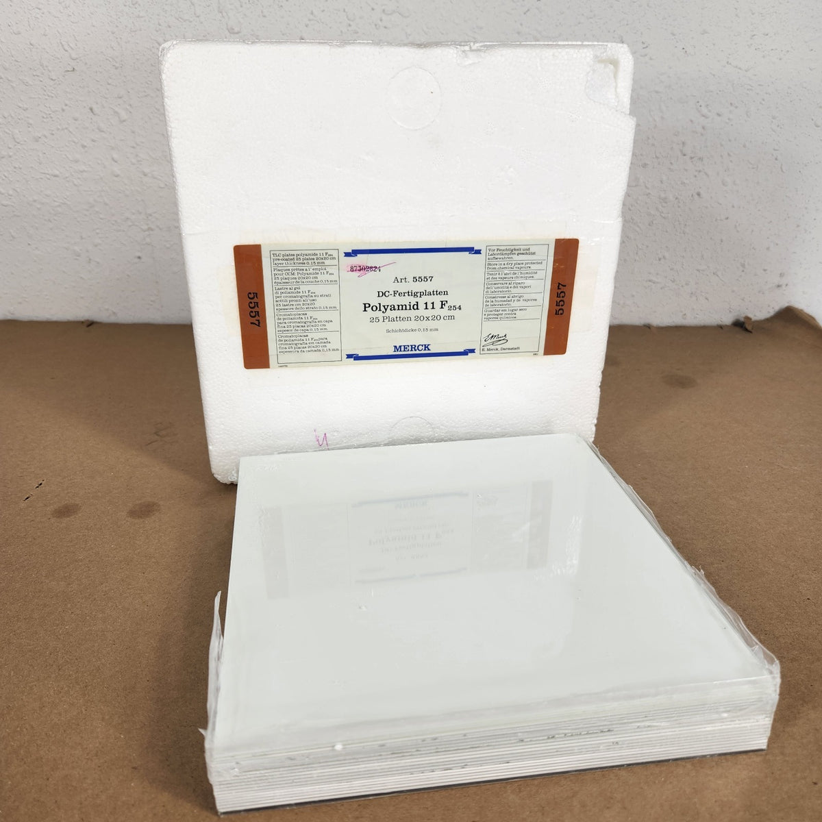Lot 20 Merck 5557 Polyamide 11 F254 TLC Glass Plates 20x20cm 0.15mm