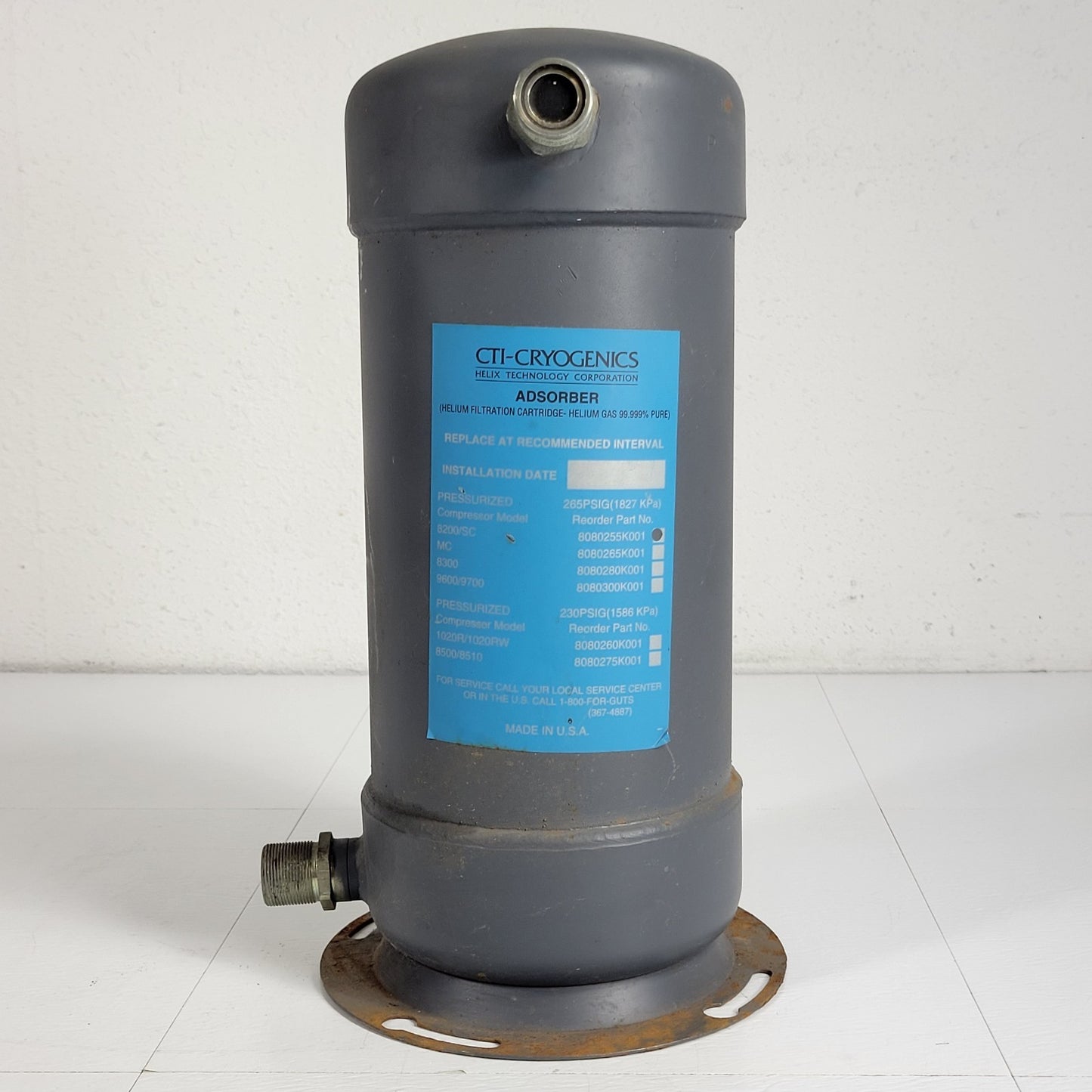 AS-IS CTI Cryogenics 8080255K001 8200 SC Helium Compressor Adsorber Cartridge