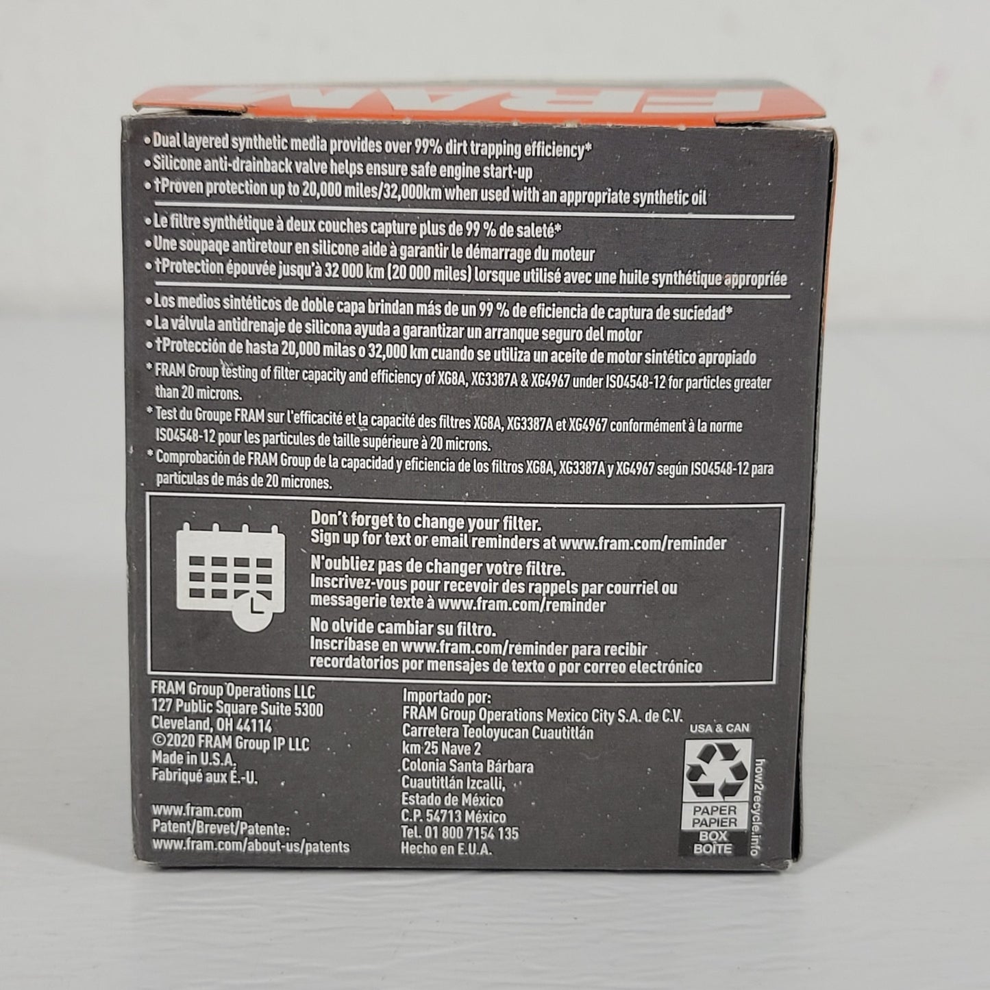 FRAM XG3614 Ultra Synthetic Oil Filter, 20,000 Mile Protection; New, Open Box