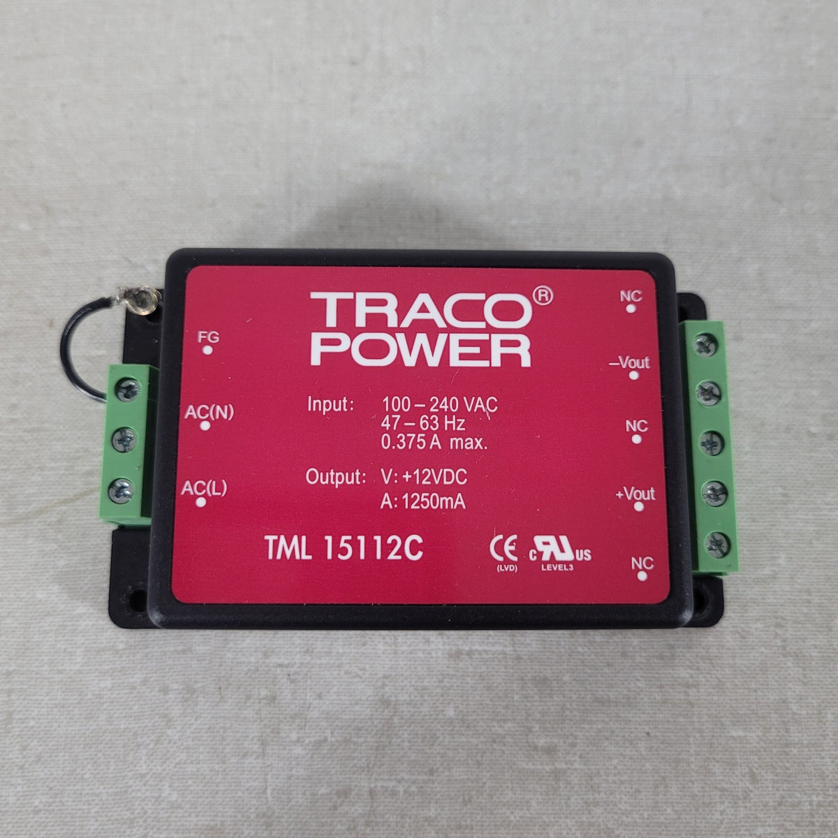 TRACO Power TML15112C 15W 12V 1.25A AC/DC Encapsulated Power Supply