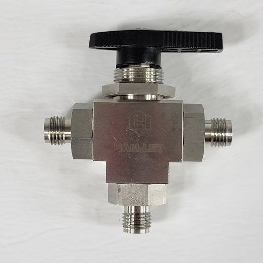 Ham-Let H6800SSL T-Flow 3-Way 1/4" Compression Fittings Ball Valve 316 Steel