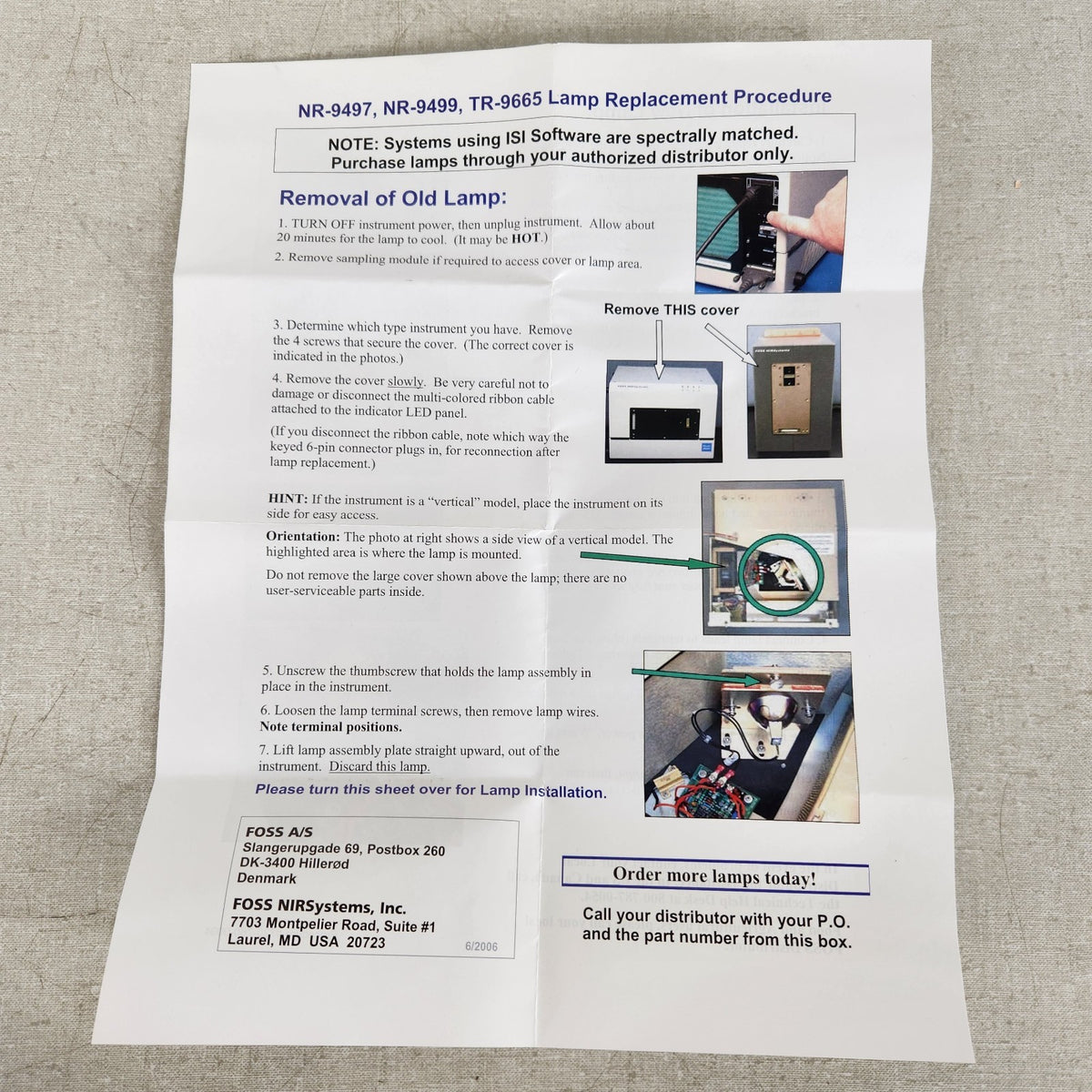FOSS 60013972 NR-9499 Pre-Aligned Monochromator NIR Analytical Lamp w/ Sheet