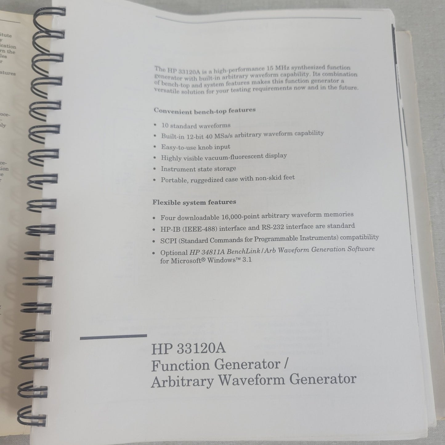 HP 33120-90003 33120A Function Arbitrary Waveform Generator User's Guide Manual