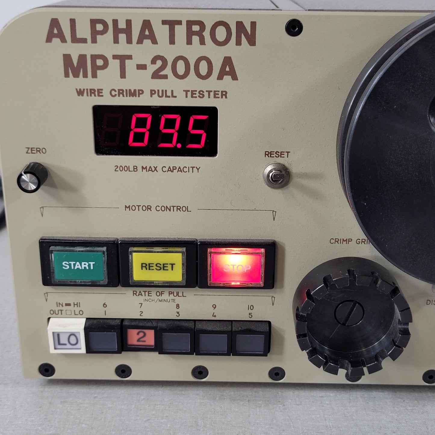 Tested Alphatron MPT-200A Wire Crimp Pull Tester 200 lb Motorized Cable Tester