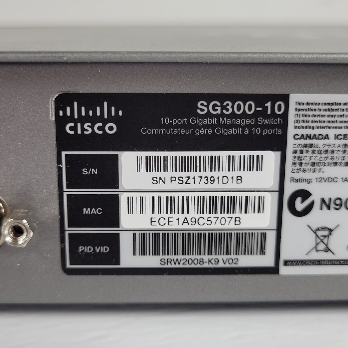 Cisco SG300-10 SRW2008-K9 V02 10-Port Gigabit Managed Ethernet Switch Adapter