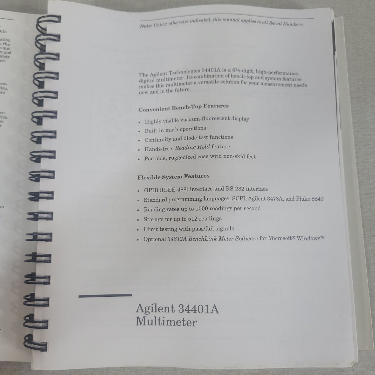HP 34401-90004 34401A Digital Multimeter User's Guide Manual Edition 5 Original