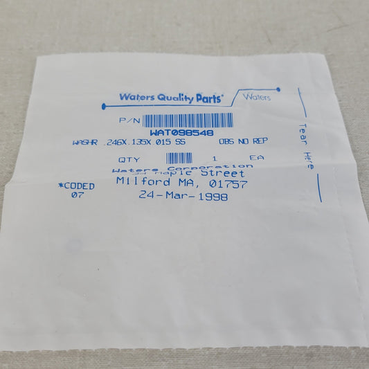 WATERS WAT098548 SS Flat Washer .246x.135x.015 510 600 HPLC Inlet Manifold