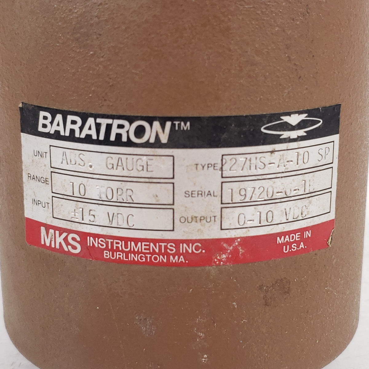 MKS 227AHS-A-10SPPC Baratron 10 Torr Absolute Pressure Vacuum Transducer