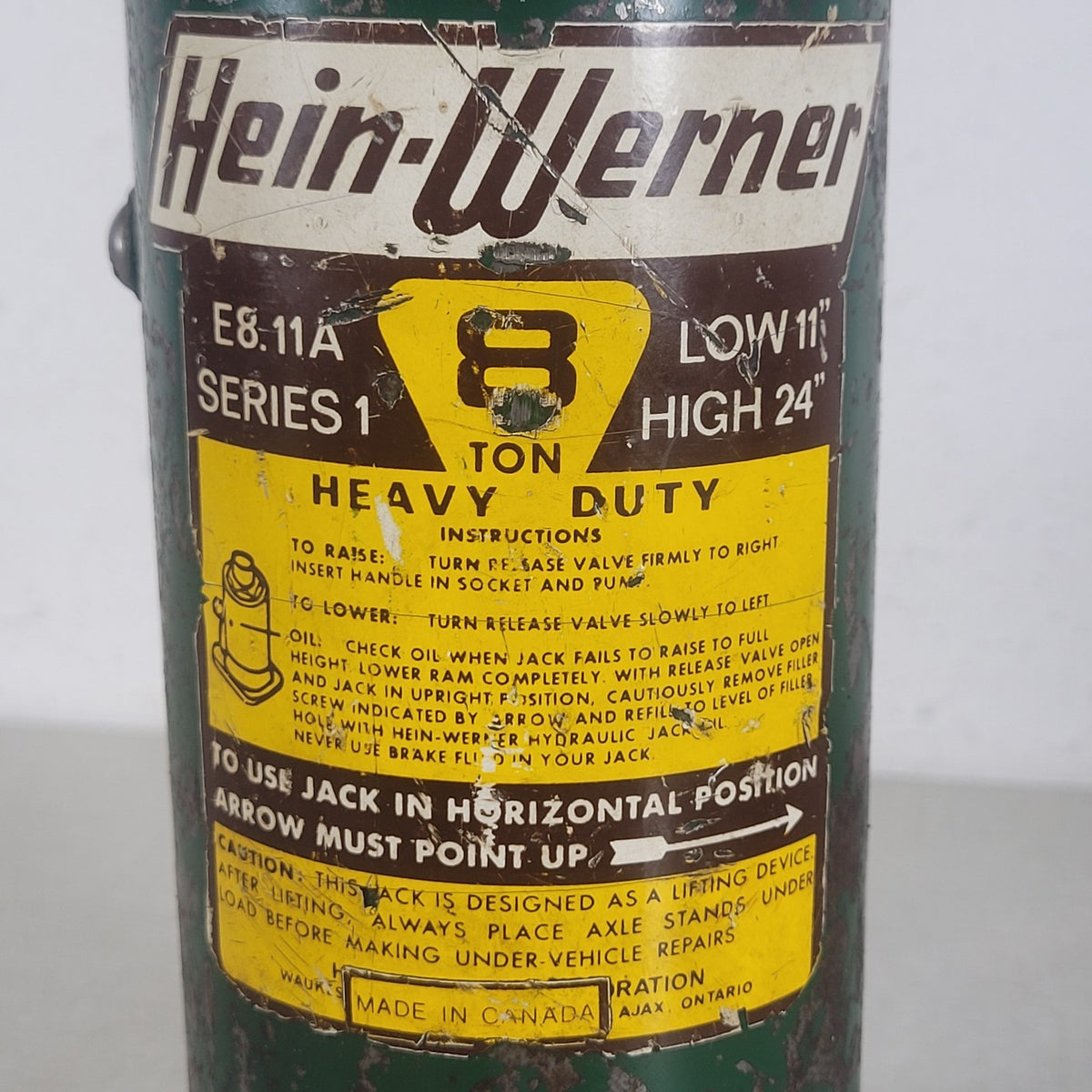 Hein-Werner E8.11A 8 Ton Hydraulic Bottle Jack Heavy Duty 11-24" Tested