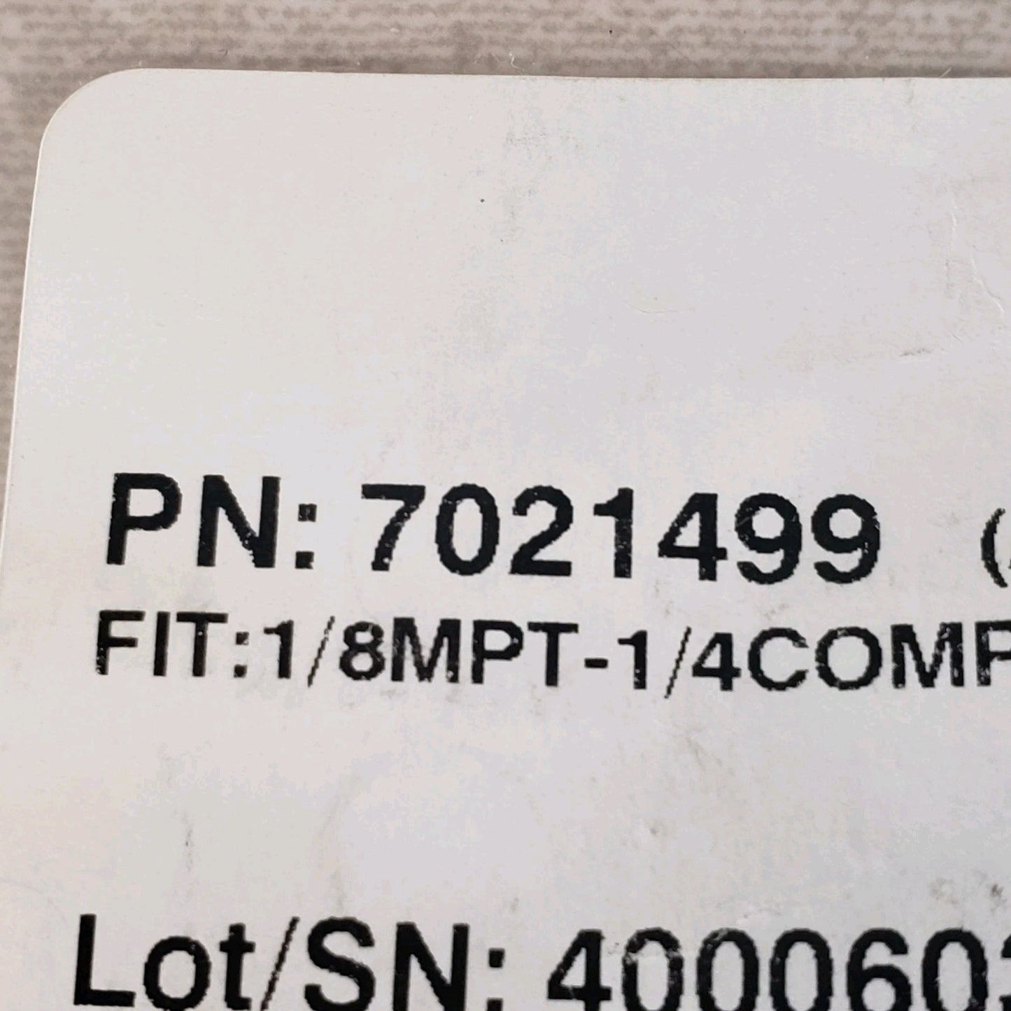 NORDSON EFD 7007038, 7021499 1/8NPTM x 3/8 Comp. PP, 1/8MPT - 1/4 Comp. ELB PP