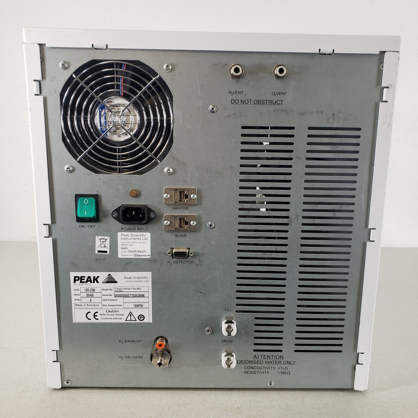 TESTED WORKS Peak Scientific Precision Trace Hydrogen Generator H2 250cc 100psi