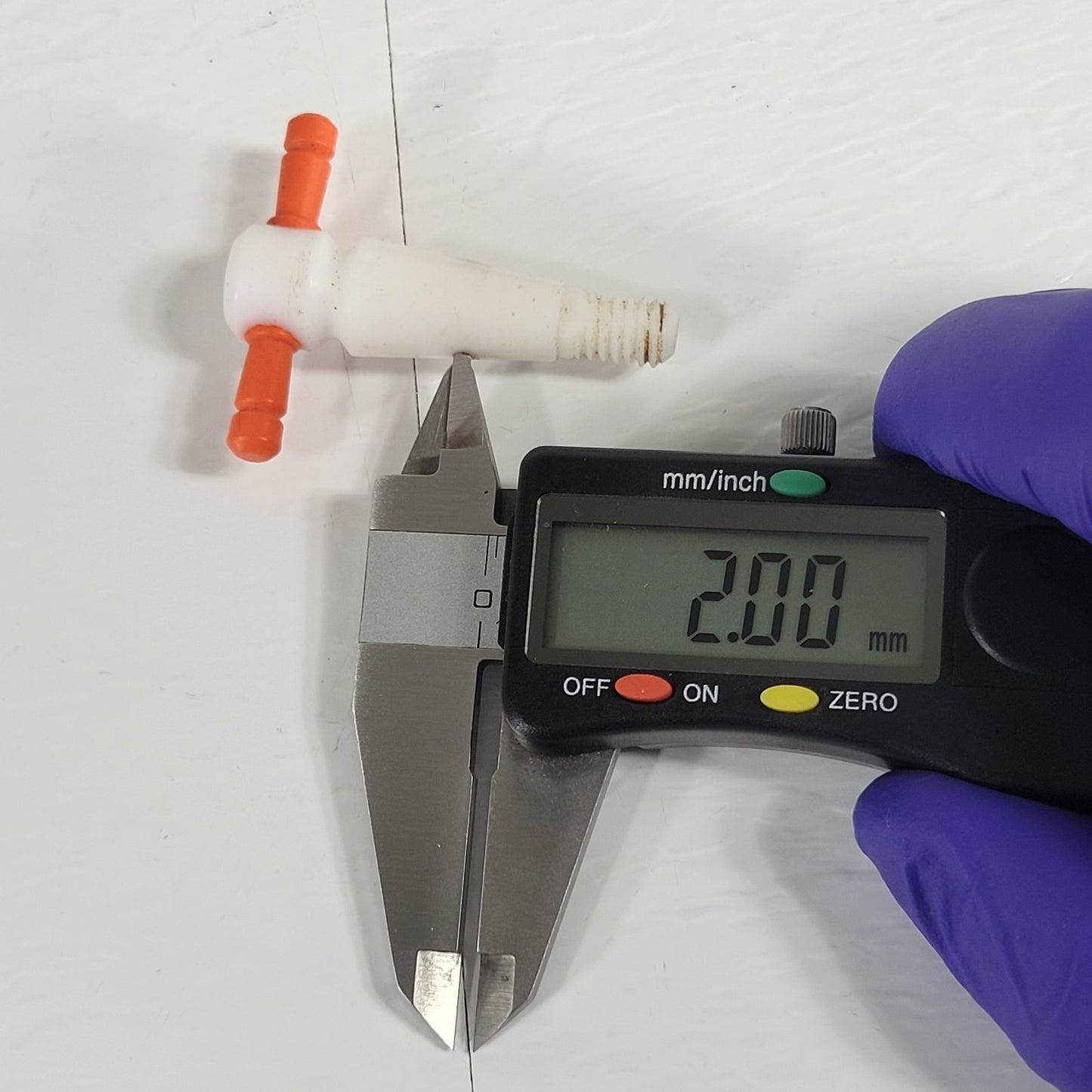 Two PTFE 12.3/24mm 2mm Bore Tapered Stopcocks for Glassware in Labs, Orange