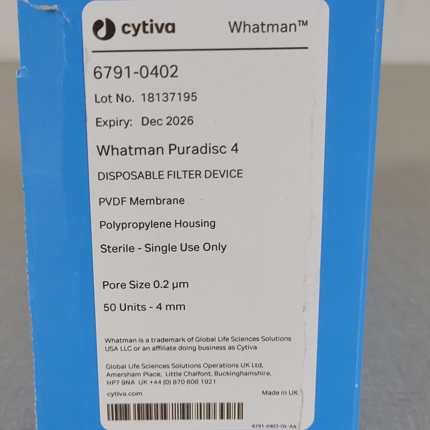 6x Whatman Puradisc 4 6791-0402 Sterile PVDF Syringe Filters 4mm 0.2um
