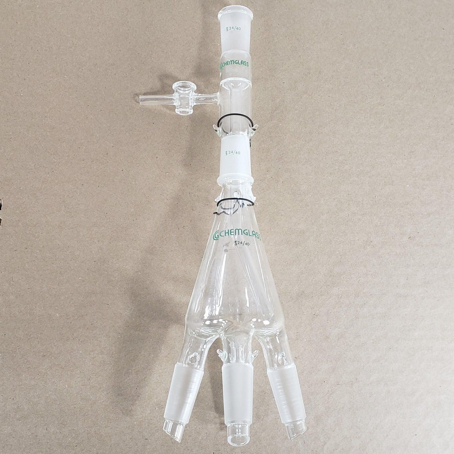 Chemglass CG-1282 4-Way Distillation Receiver Cow & Takeoff Head 24/40