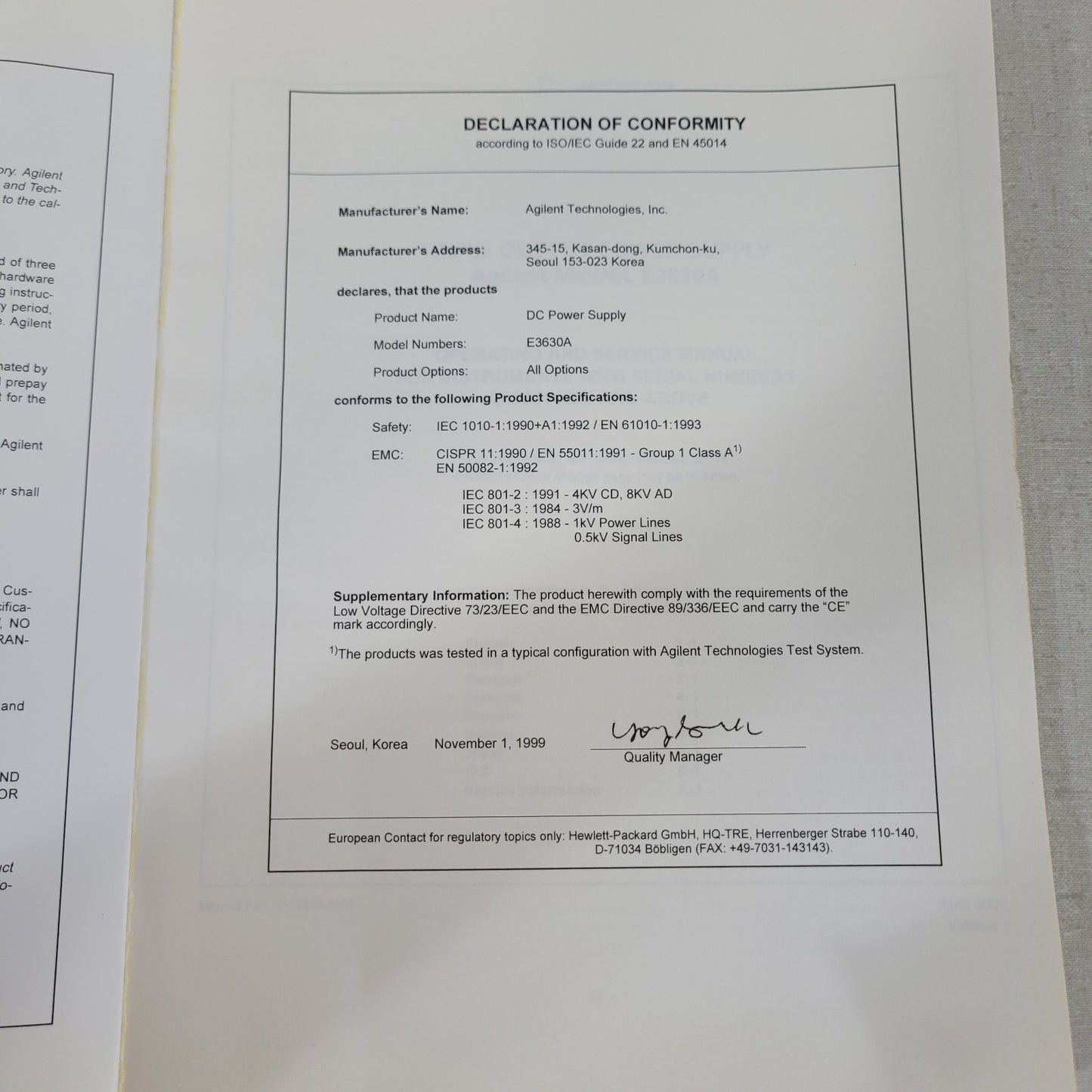 Agilent HP E3630A Triple Output DC Power Supply Operating Service Manual OEM