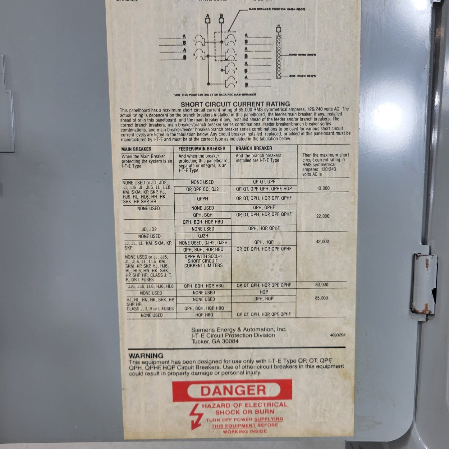 Siemens ITE E0612ML1125S/FC-U Electrical Subpanel 8 Breaker Split Phase 125 Amp