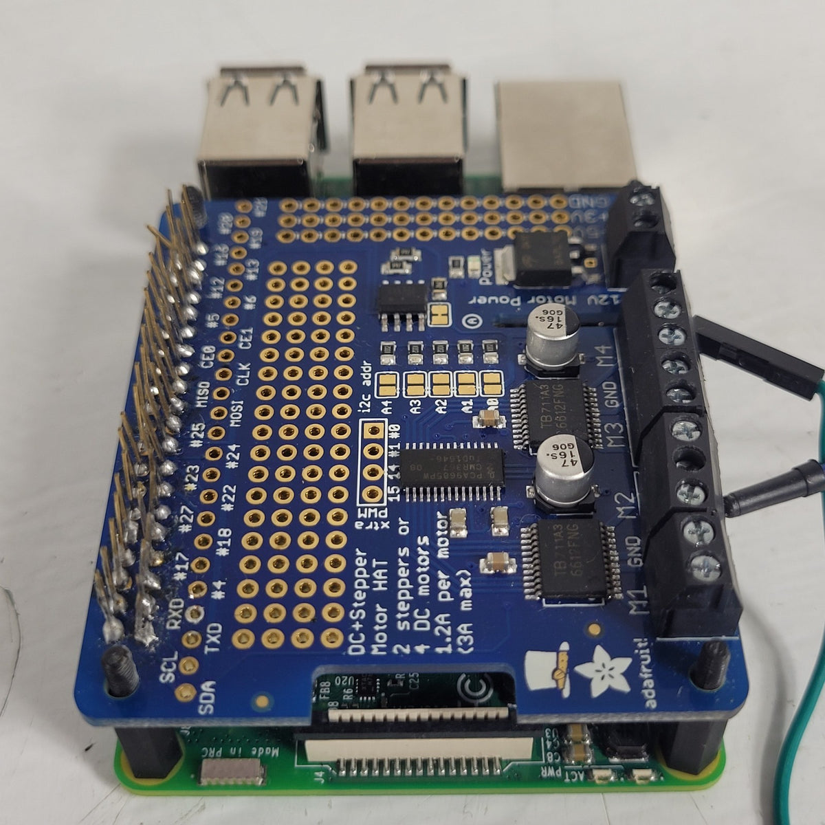 Raspberry Pi w/ Adafruit 2348 DC & Stepper Motor HAT Controller Assembly