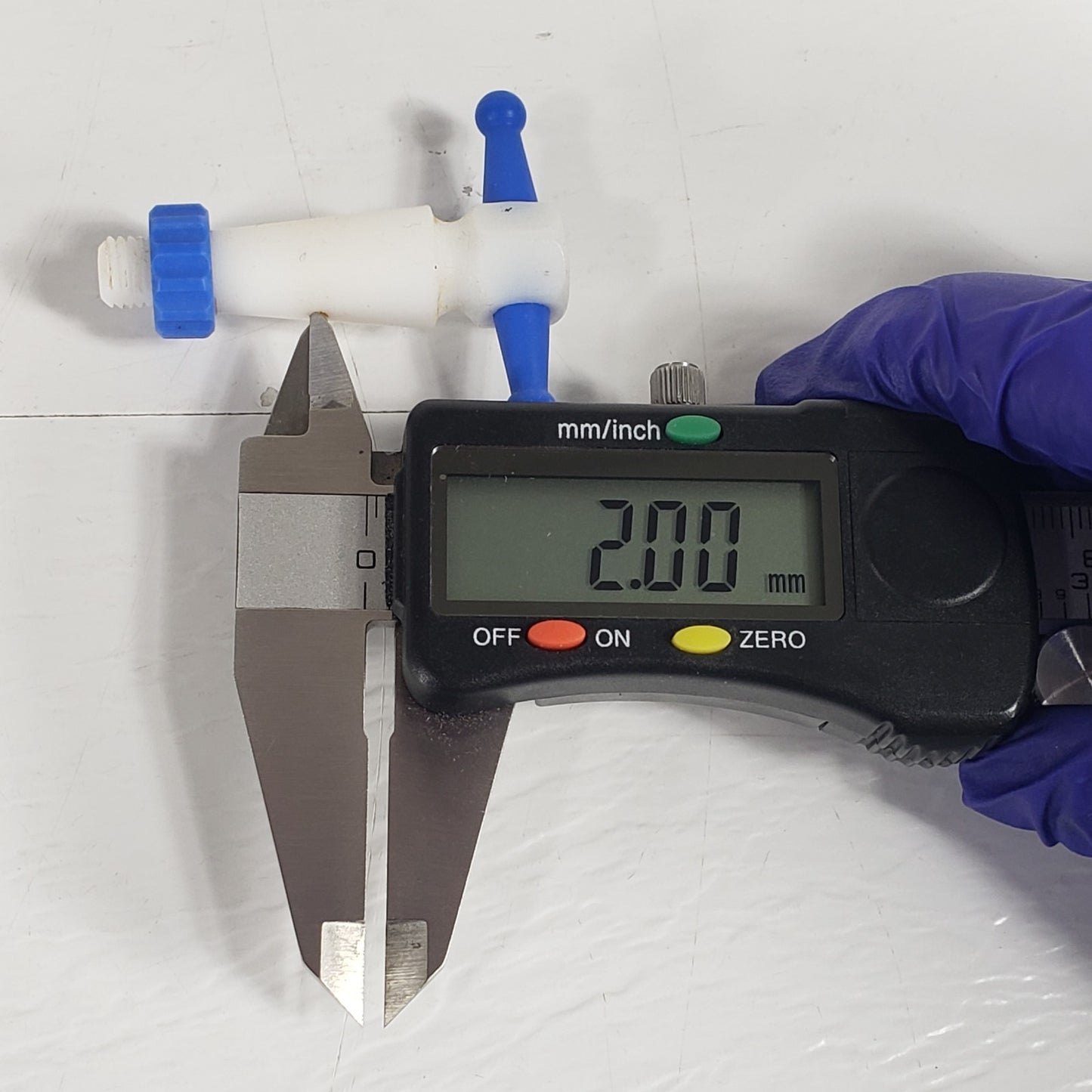 Two PTFE 12.3/24mm 2mm Bore Tapered Stopcocks for Glassware in Labs, Blue
