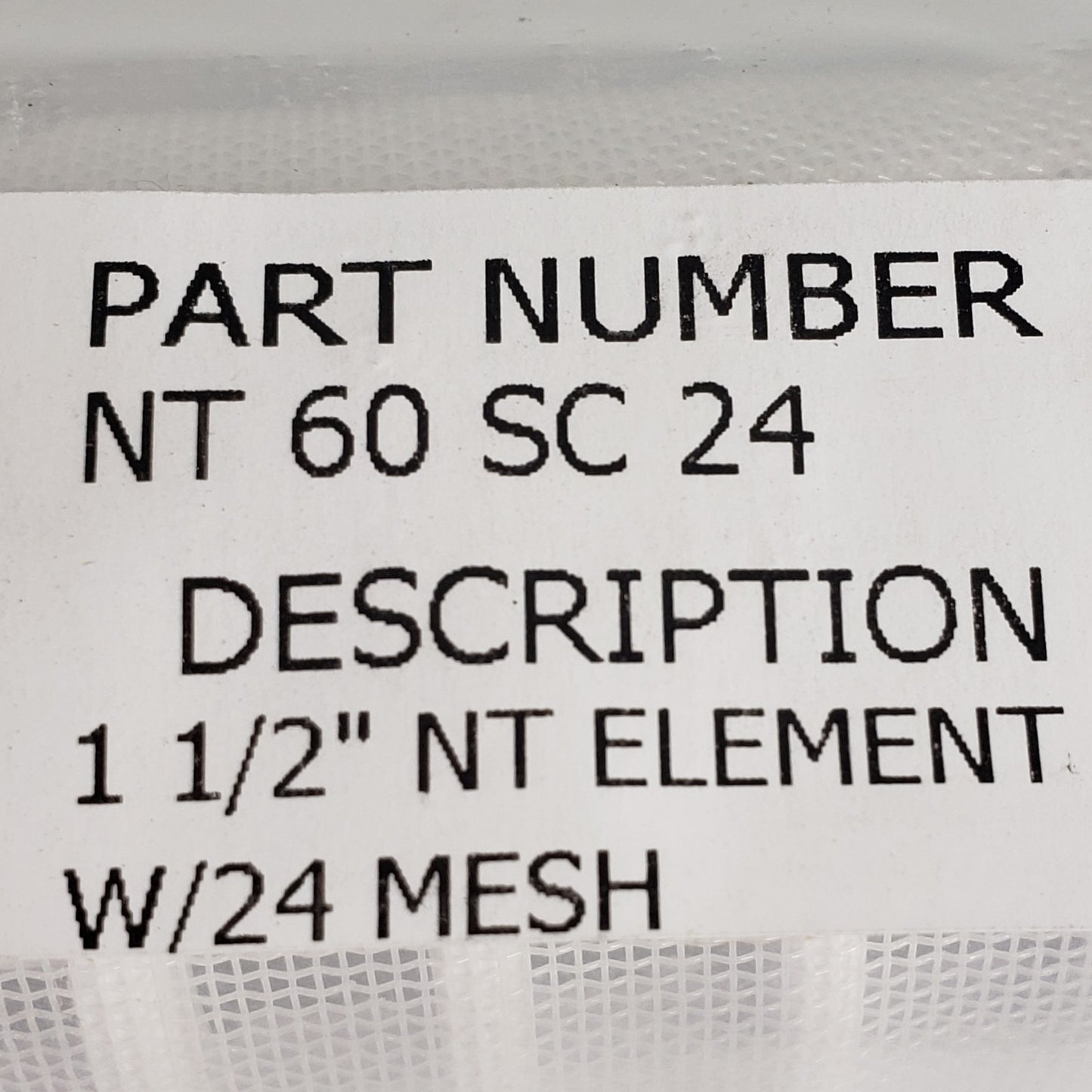 VU-FLOW NT60SC24 1-1/2" 24 Mesh Polyester Screen Filter Element 711 Micron