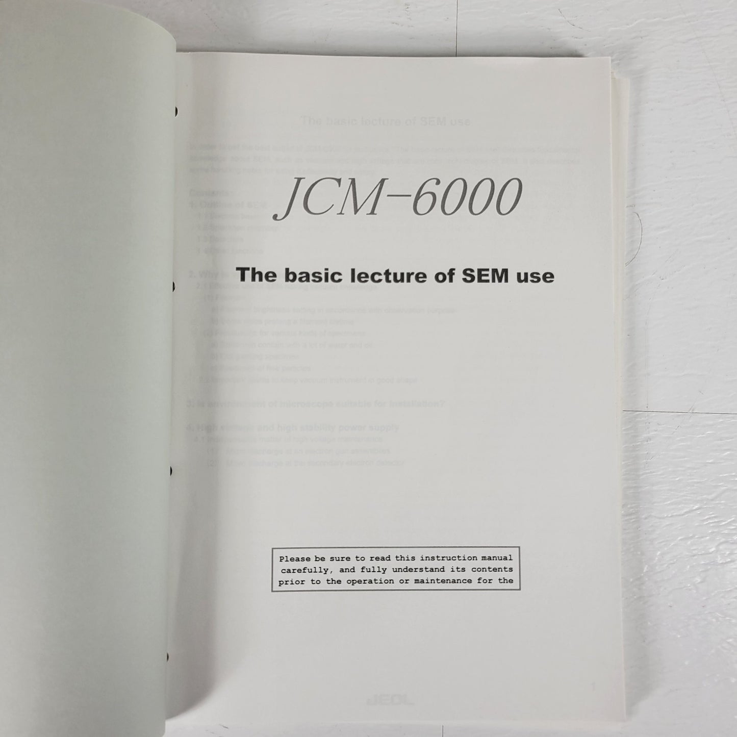 JEOL JCM-6000 Benchtop SEM Scanning Electron Microscope Manual