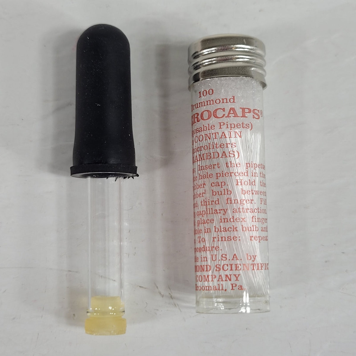 Drummond 1-000-0010 Microcaps 1µL Glass Micropipettes 100 + Bulb Dispenser