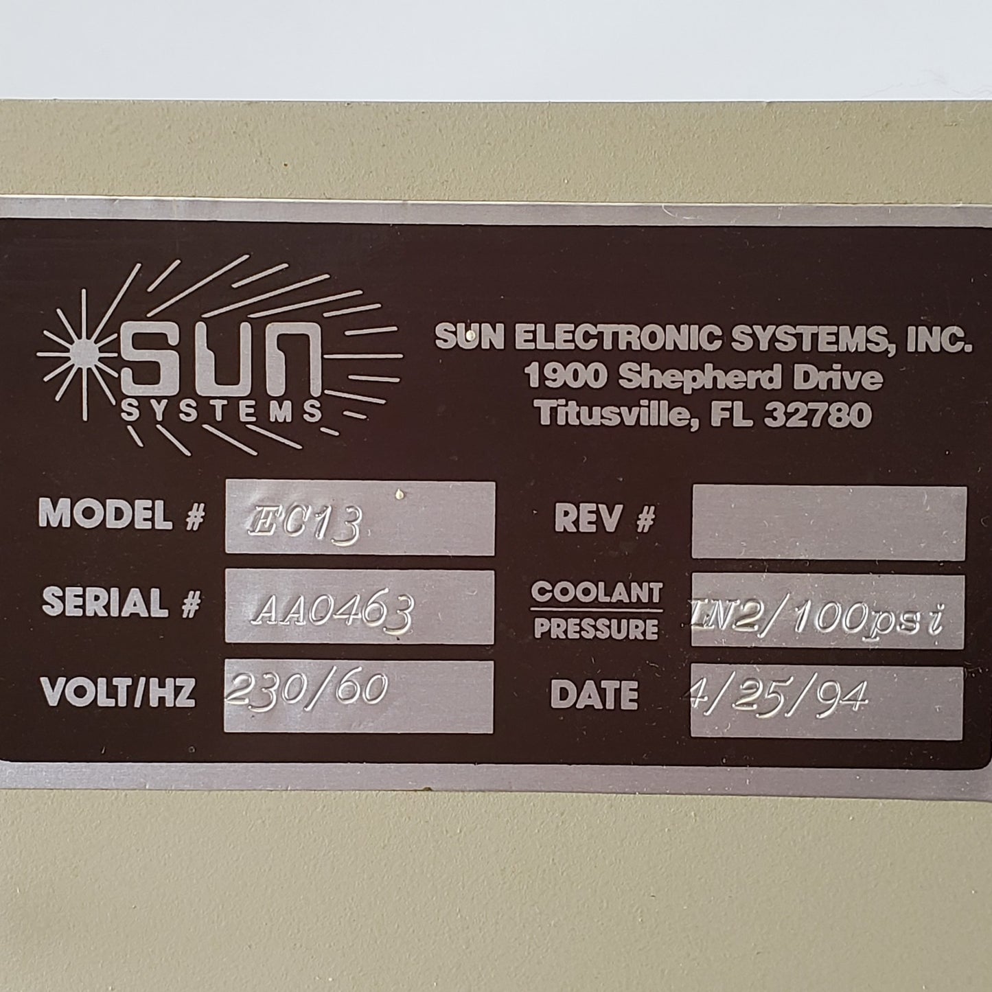 SUN SYSTEMS EC13 Environmental Chamber For Heating/Cooling Experiments