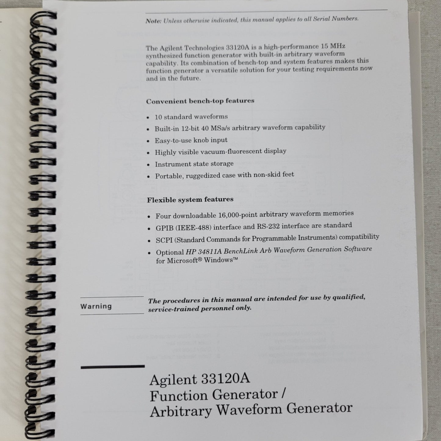 Agilent 33120A 15MHz Function Arbitrary Waveform Generator Service Guide Manual