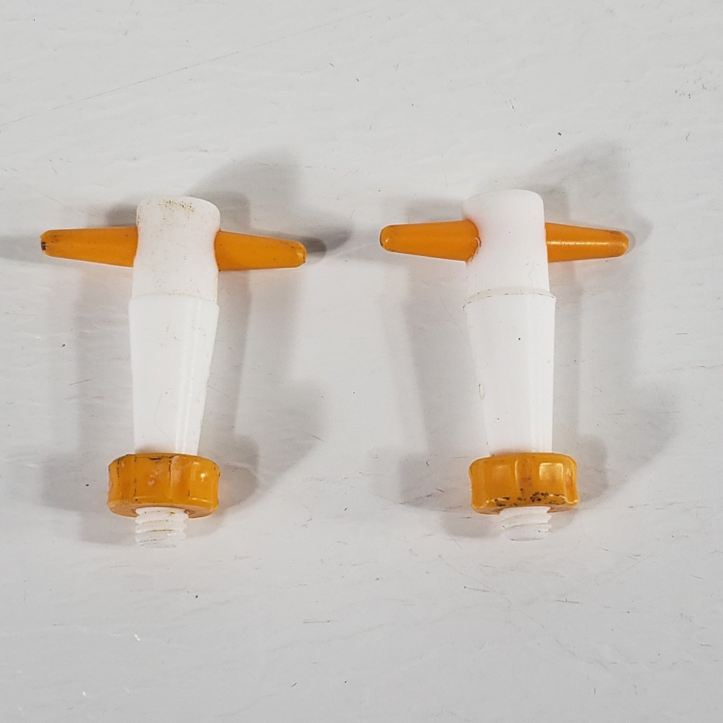 Lot of 2 PTFE 13/25 Tapered Stopcock Plugs, 2mm Bore, Lab Glassware Orange