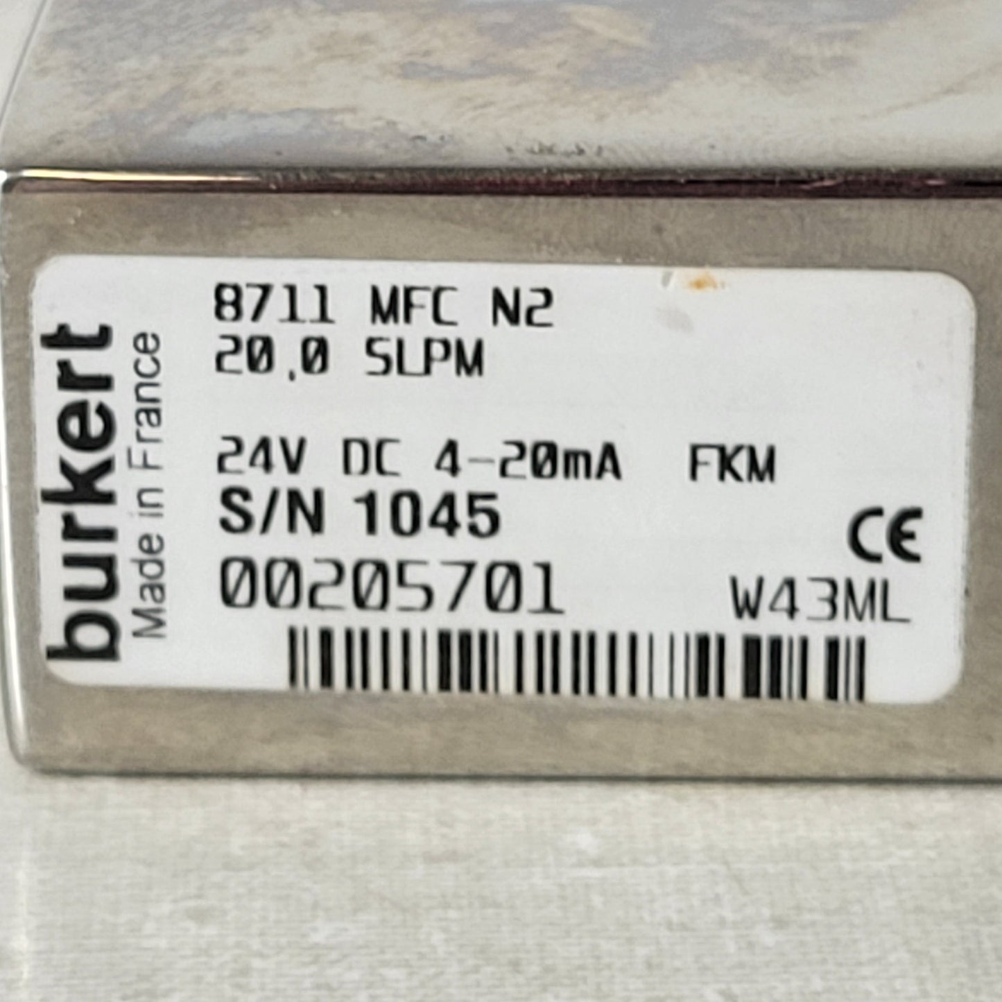 TESTED Bürkert 8711 Nitrogen MFC Mass Flow Controller 20 SLPM 24VDC 4-20mA