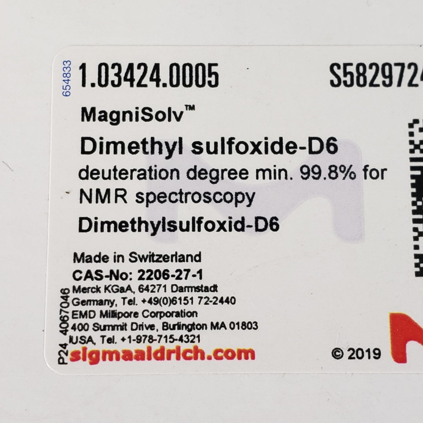 6x Sigma Aldrich 2206-27-1 DMSO Dimethyl Sulfoxide-D6 NMR 99.8 Strd .5mL Ampoule
