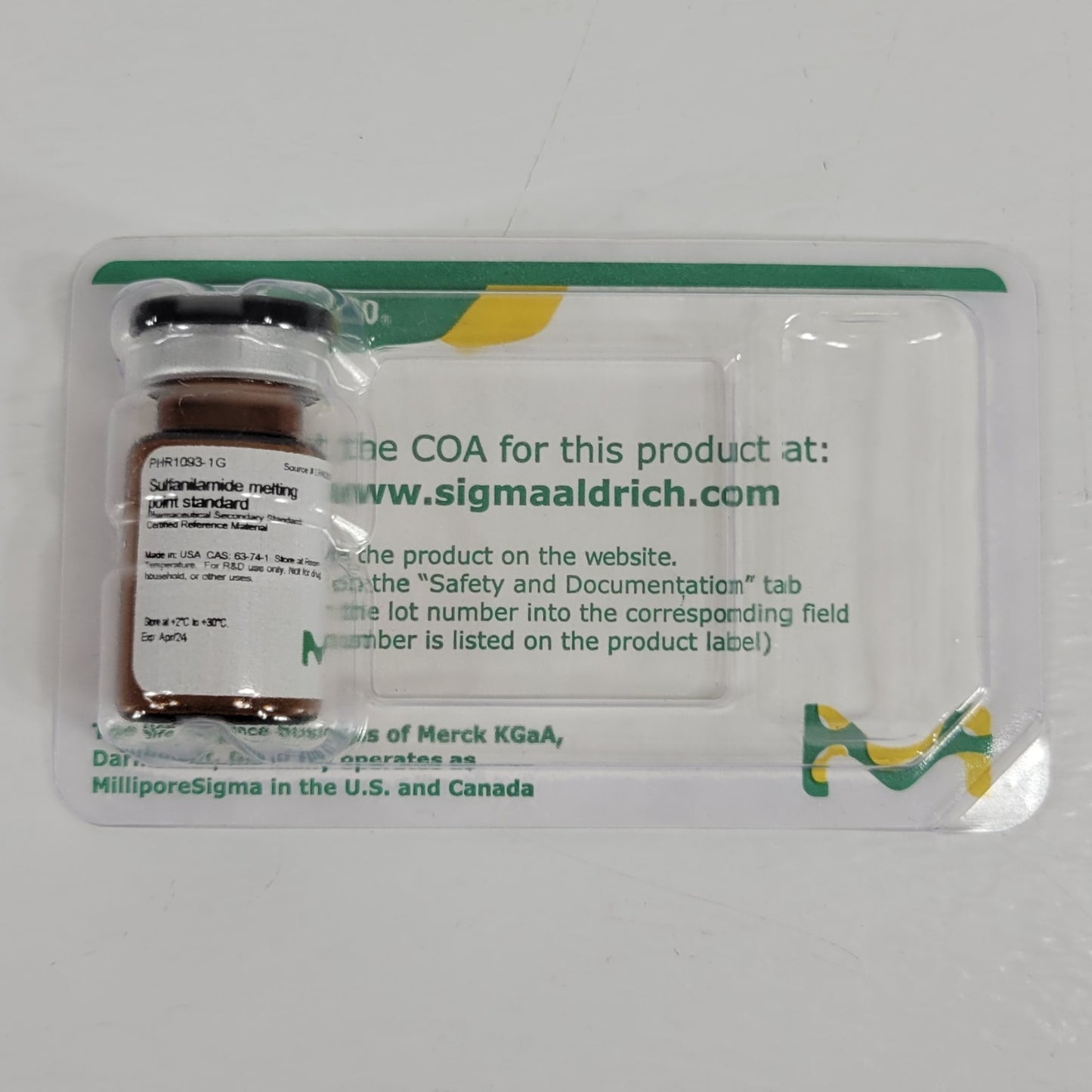 Expired Sigma-Aldrich PHR1093-1G Sulfanilamide Melting Point CRM Standard 1g