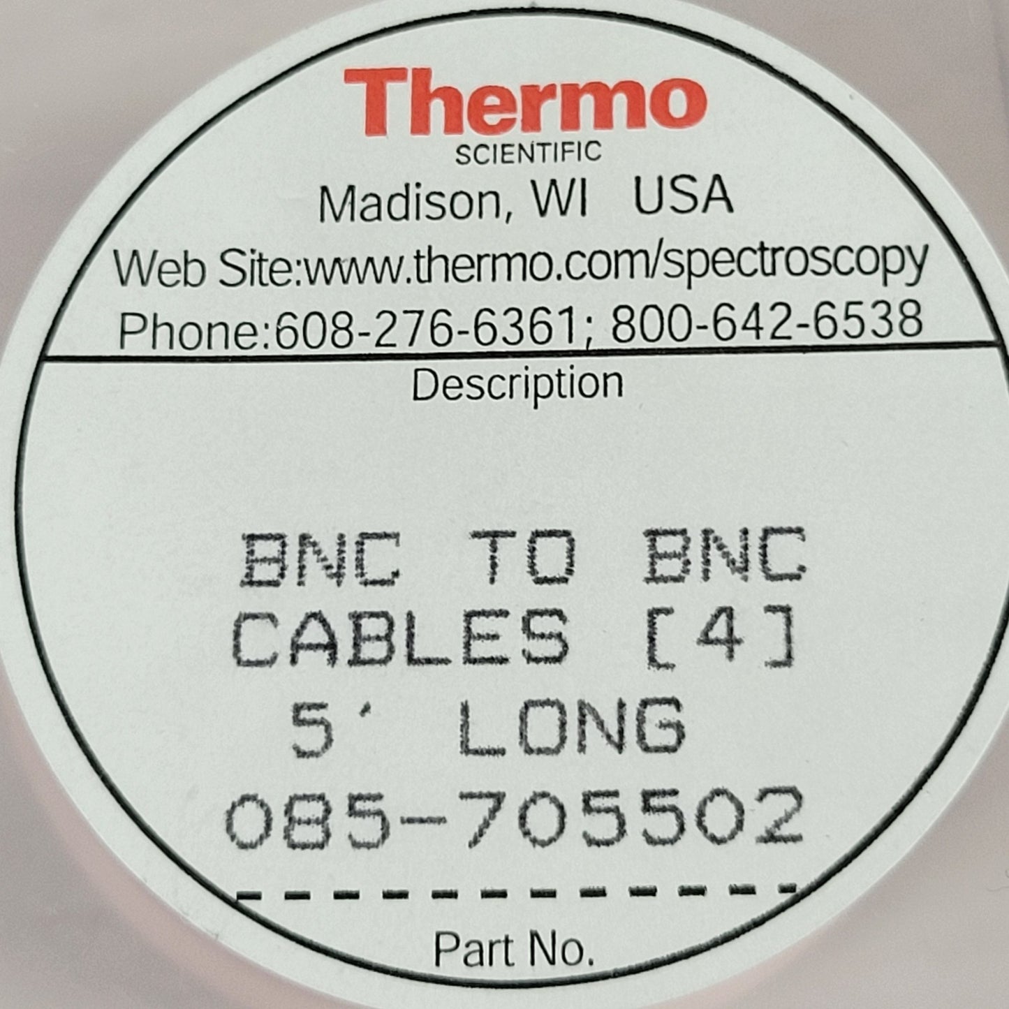Thermo Scientific 085-705502 BNC Male to Male Coax Cables 5ft Lot of 4 FTIR