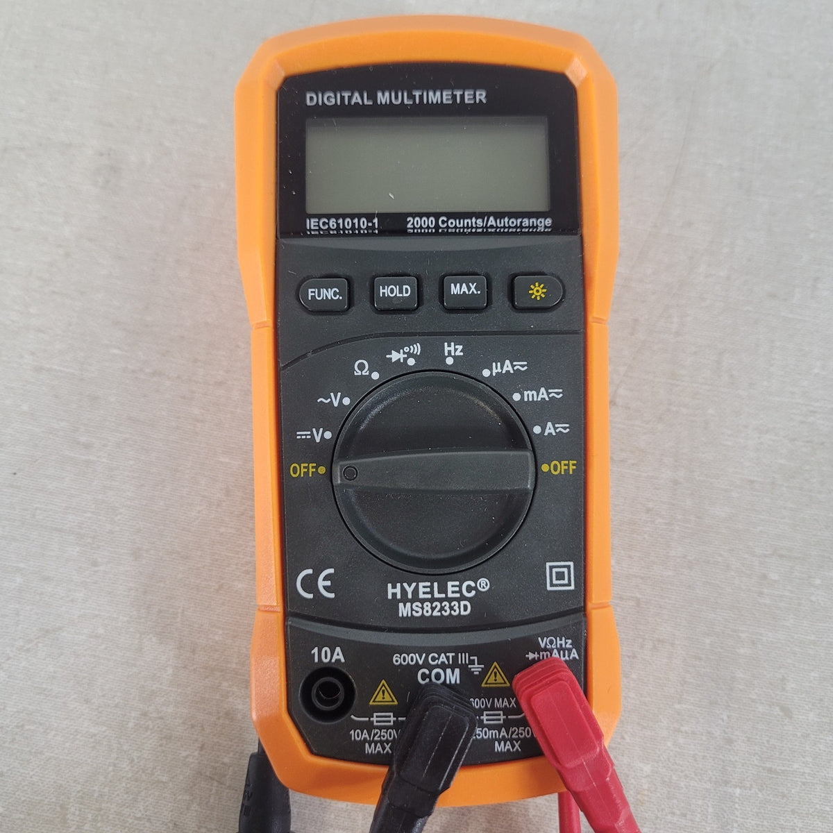 HYELEC MS8233D Digital Multimeter 2000 Count Auto Range AC DC Volt Ohm Amp
