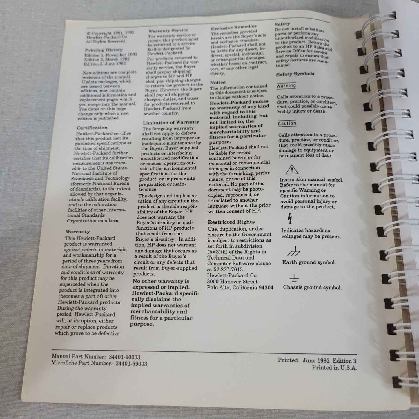 HP Hewlett Packard 34401A Digital Multimeter DMM User's Guide Manual 34401-90004