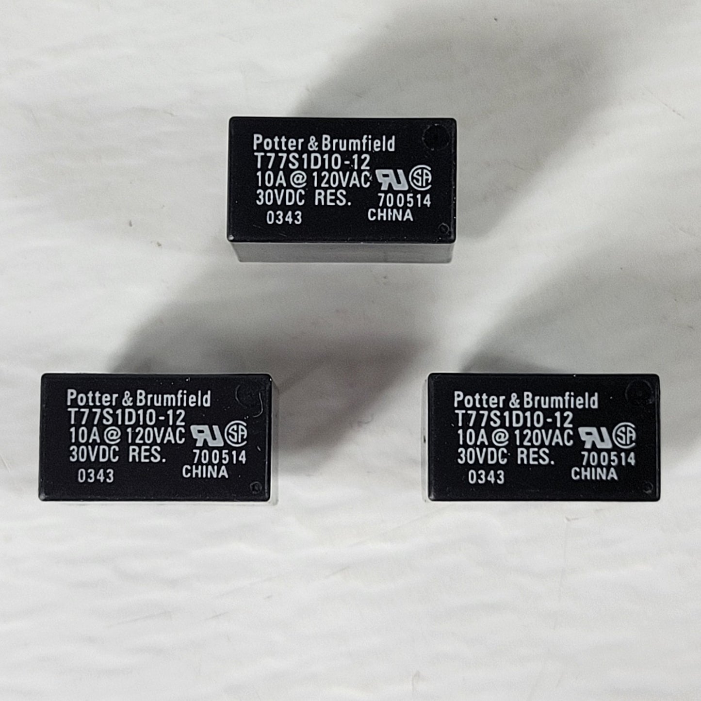 Lot of 3, POTTER & BRUMFIELD T77S1D10-12 Relay PC MNT PWR SPST 10A 120VAC 30VDC