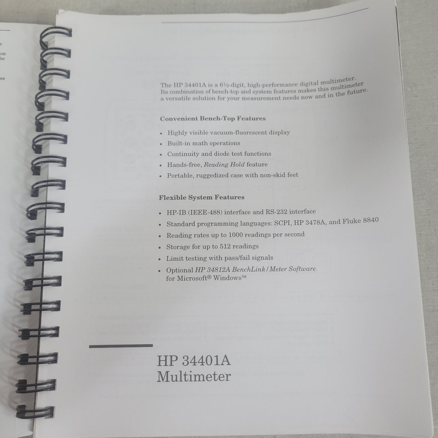HP Agilent 34401A 6.5-Digit Digital Multimeter User Guide Manual 34401-90004