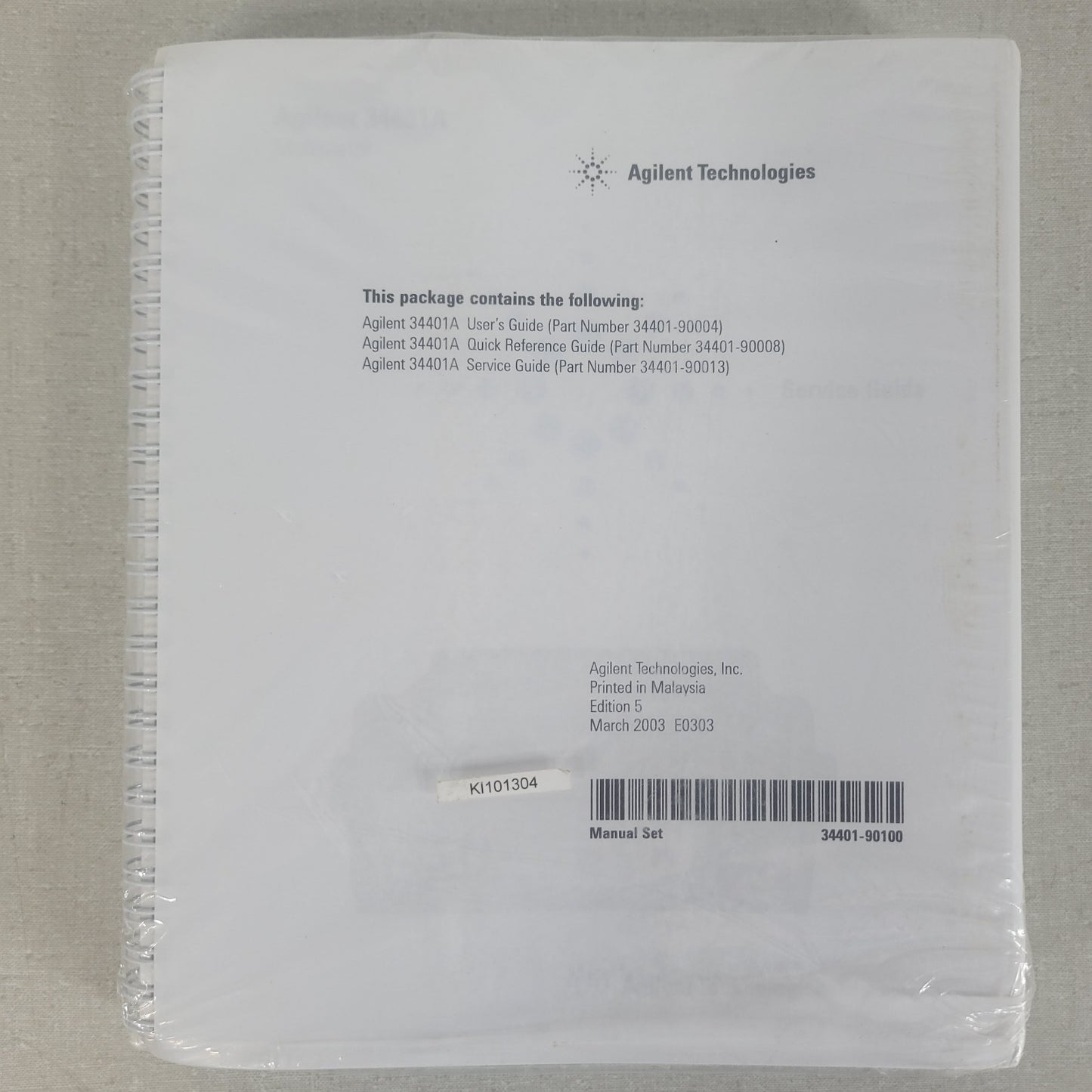 HP Agilent 34401-90100 34401A Multimeter User Service Guide Manual Set Edition 5