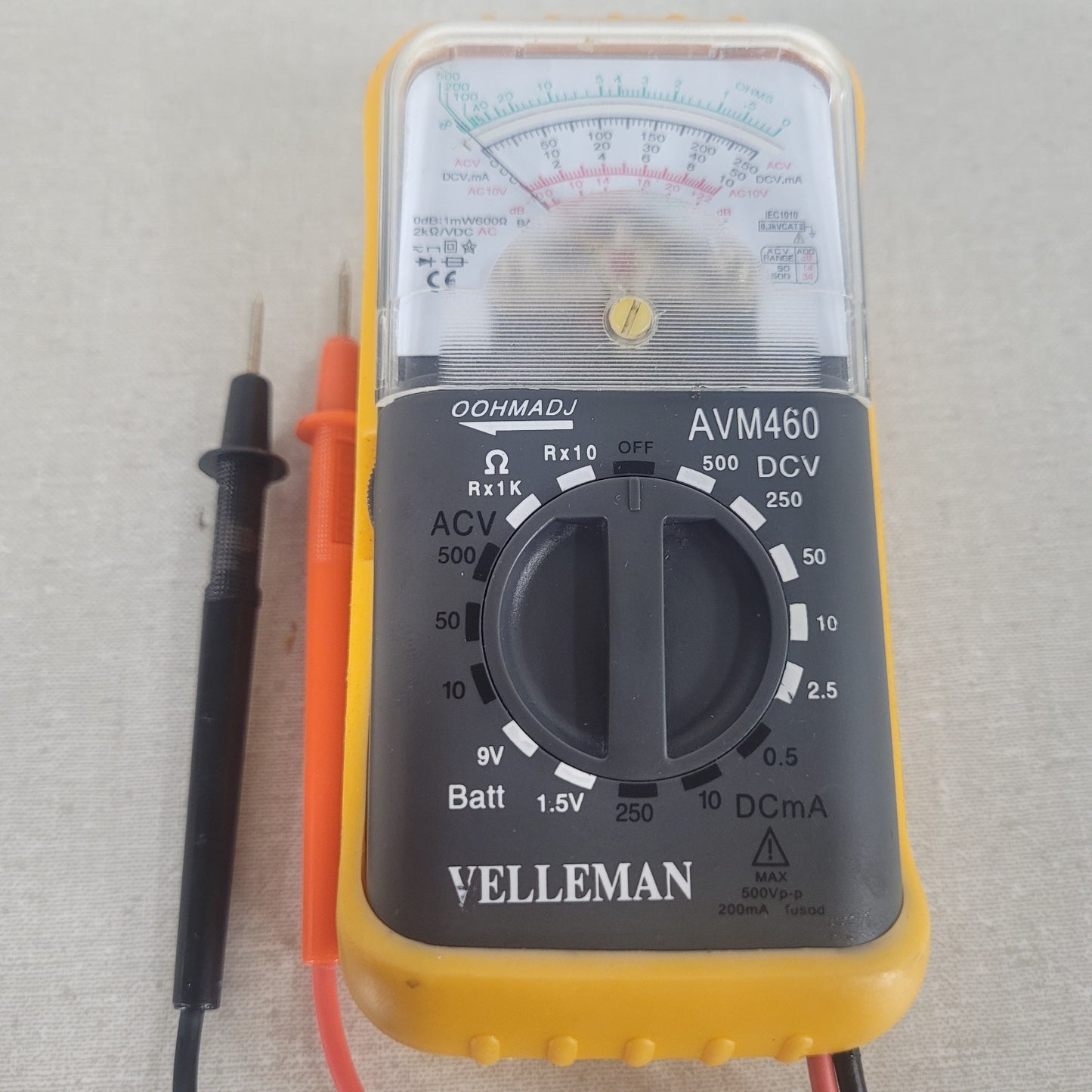Velleman AVM460 Analog Multimeter AC/DC Voltage Current Ohms w/ Test Leads