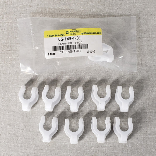 Lot Of 10 Chemglass CG-145-T-01 White PTFE Clamps For Joint Size 14/20