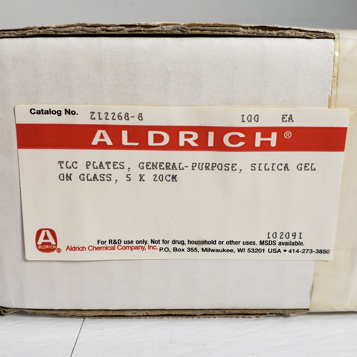 Aldrich Z122688 TLC Silica Gel Glass Plates 5x20cm 100/Box No Fluorescence
