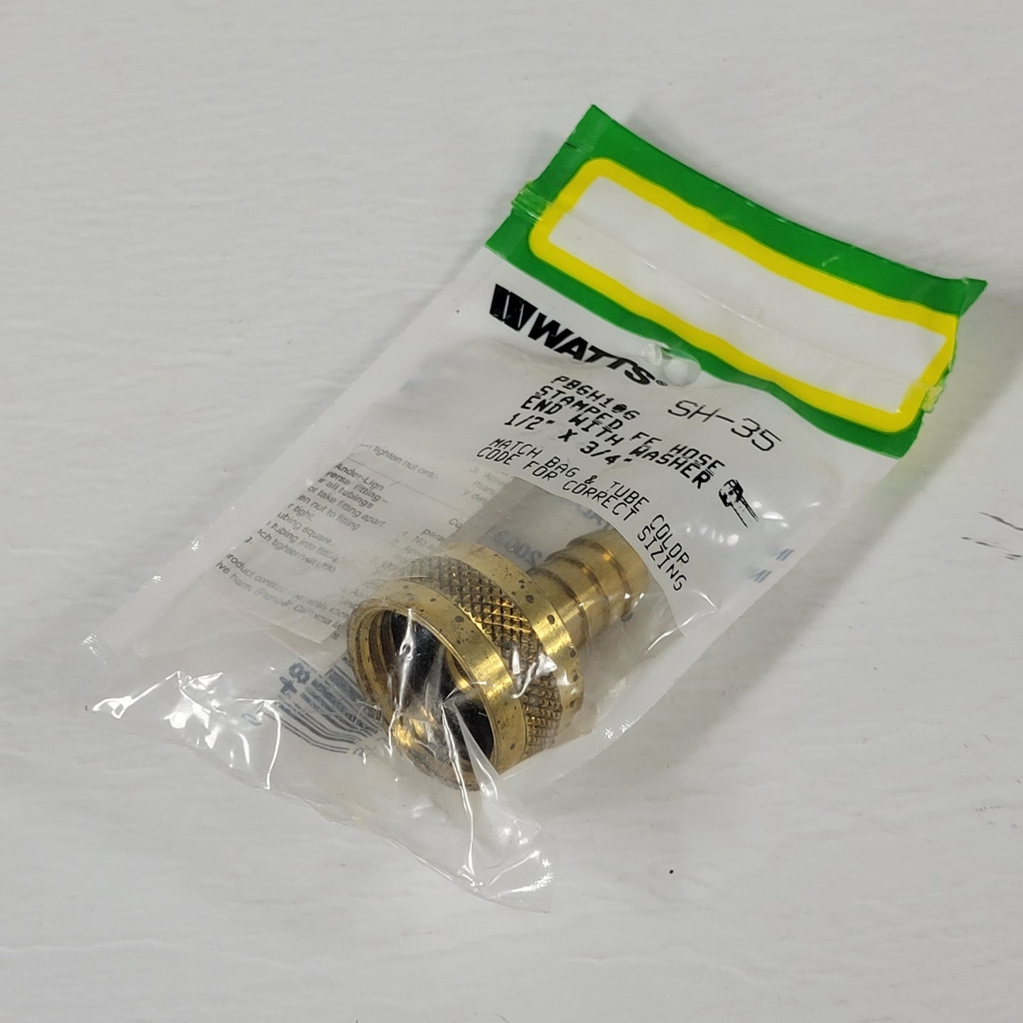WATTS PBGH106 SH-35 Stamped FF Hose End w/Washer, 1/2" x 3/4", Manual Included