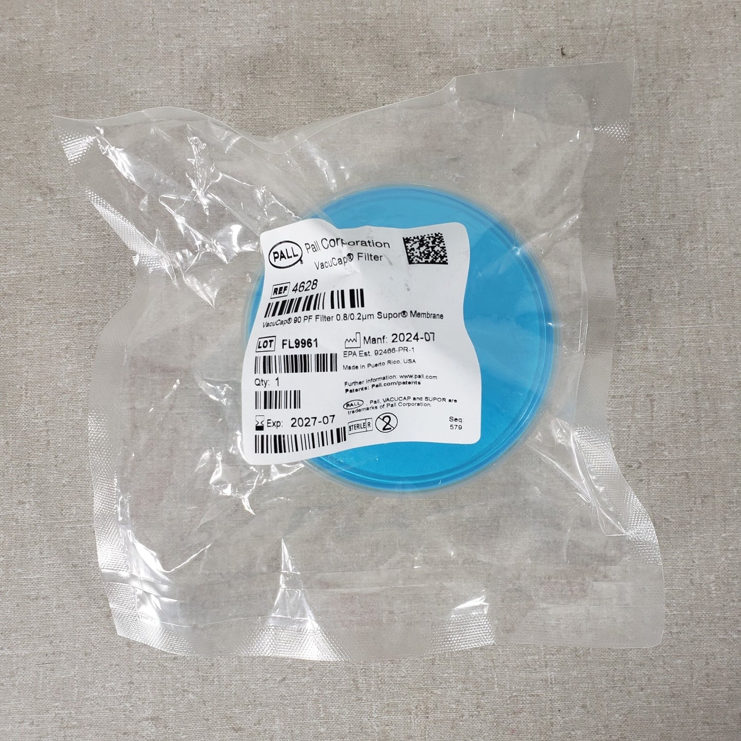 Pall Life Sciences VacuCap 90 PF Filter Unit with 0.8/0.2 um Supor Membrane
